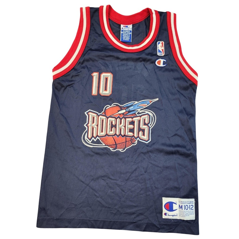 VTG HOUSTON ROCKETS YOUTH M10-12 NAVY NBA BASKETBALL JERSEY CHAMPION CASSELL EUC